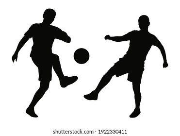 an editable vector illustrations of soccer players as black silhouette