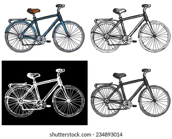 Editable vector illustrations in variations. Bicycle