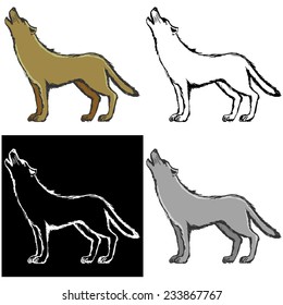 Editable vector illustrations in variations. Wolf