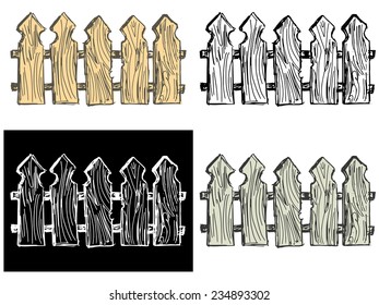 Editable vector illustrations in variations. Wooden  fence