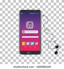 Editable vector Image of a cell phone with music application.