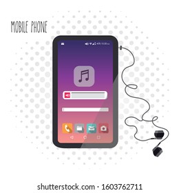 Editable vector. Image of a cellphone with headphones.