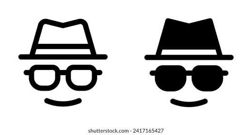 Icono de usuario de gafas de incógnito vectorial editable. Negro, estilo de línea, fondo blanco transparente. Parte de una familia de iconos grandes. Perfecto para interfaces web y de aplicaciones, presentaciones, infografías, etc