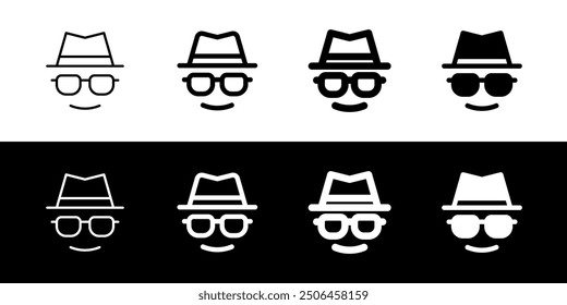 Editable vector incognito hat glasses user icon. Black, line style, transparent white background. Part of a big icon set family. Perfect for web and app interfaces, presentations, infographics, etc