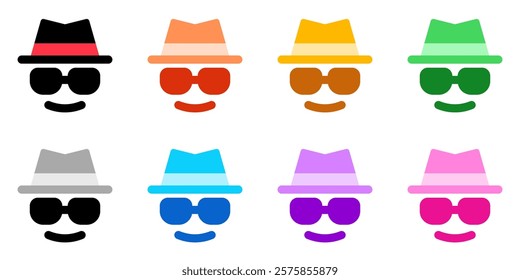 Editable vector incognito hat glasses user icon. Black, line style, transparent white background. Part of a big icon set family. Perfect for web and app interfaces, presentations, infographics, etc