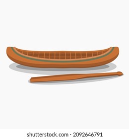 Editable Vector of Isolated Native American Canoe With Paddle Illustration for Transportation or Traditional Culture and History Related Design