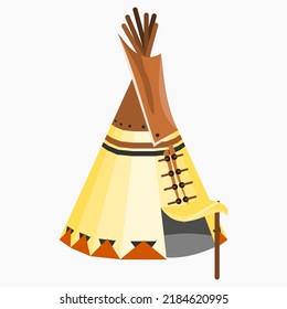 Editable Vector of Isolated Oblique View Native American Tent Illustration for Traditional Culture and History Related Design