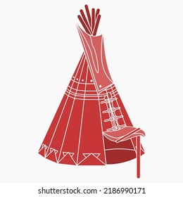 Editable Vector of Isolated Oblique View Native American Tent Illustration in Flat Monochrome Style for Traditional Culture and History Related Design