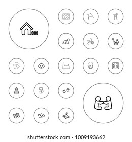 Editable vector kid icons: baby, pyramid, whirligig, from toy for beach, house, father and son, child bicycle on white background.