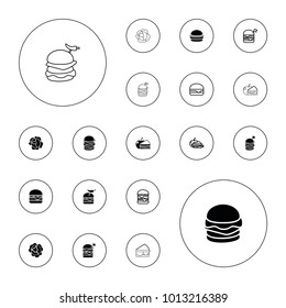 Editable vector lettuce icons: cabbage, burger, double burger with flag, burger with pepper, sandwich and apple on white background.