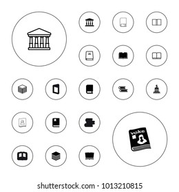 Editable vector library icons: book, magazine, archive, bank on white background.