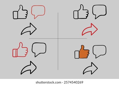 Editable vector Like comment and share icon for mobile apps, web design social media ua and ux design 