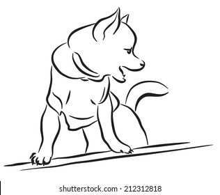 Esbozo de arte de la línea vector editable de un perro de juguete que lleva una camisa