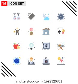 Editable Vector Line Pack of 16 Simple Flat Colors of gym; settings; moon; gear; new Editable Pack of Creative Vector Design Elements