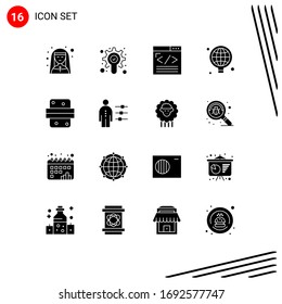 Editable Vector Line Pack of 16 Simple Solid Glyphs of breakfast; business; browser; world; web development Editable Vector Design Elements