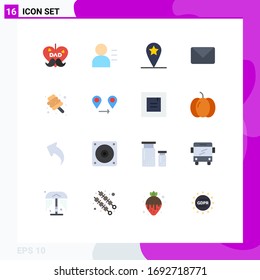 Editable Vector Line Pack of 16 Simple Flat Colors of candy; marshmallow; location; food; sms Editable Pack of Creative Vector Design Elements