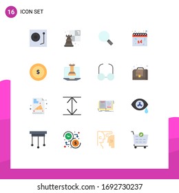 Editable Vector Line Pack of 16 Simple Flat Colors of dollar; valentines; glass; love; calendar Editable Pack of Creative Vector Design Elements