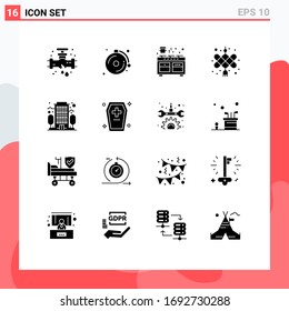 Editable Vector Line Pack of 16 Simple Solid Glyphs of office; building; kitchen; new year; chinese knot Editable Vector Design Elements