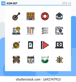 Editable Vector Line Pack of 16 Simple Flat Color Filled Lines of bug; business; construction; mail; e Editable Creative Vector Design Elements