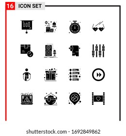Editable Vector Line Pack of 16 Simple Solid Glyphs of wedding; love; shopping; glasses; mobile Editable Vector Design Elements