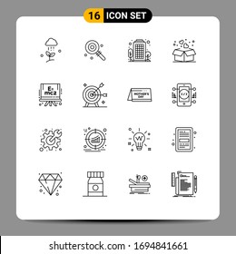 Editable Vector Line Pack of 16 Simple Outlines of islamic; heart; sweet; love; living area Editable Vector Design Elements