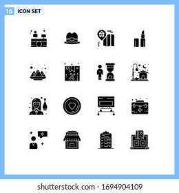 Editable Vector Line Pack of 16 Simple Solid Glyphs of sale; discount; map; powder; holi Editable Vector Design Elements