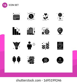 Editable Vector Line Pack of 16 Simple Solid Glyphs of fall; analytics; flower; sunflower; flower Editable Vector Design Elements