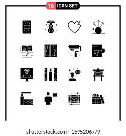 Editable Vector Line Pack of 16 Simple Solid Glyphs of frame; education; love; growth knowledge; growth Editable Vector Design Elements