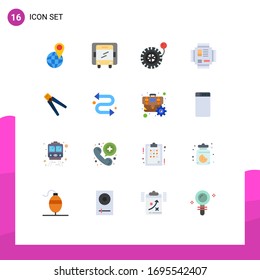 Editable Vector Line Pack of 16 Simple Flat Colors of construction; plier; pump; technology; microchip Editable Pack of Creative Vector Design Elements