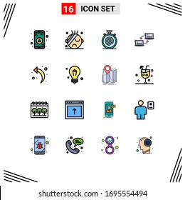 Editable Vector Line Pack of 16 Simple Flat Color Filled Lines of back; sync; flow; network; connection Editable Creative Vector Design Elements