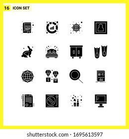 Editable Vector Line Pack of 16 Simple Solid Glyphs of bunny; photography; analysis; photographer; marketing Editable Vector Design Elements