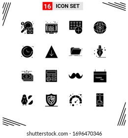 Editable Vector Line Pack of 16 Simple Solid Glyphs of dollar; globe; report; world; gadget Editable Vector Design Elements