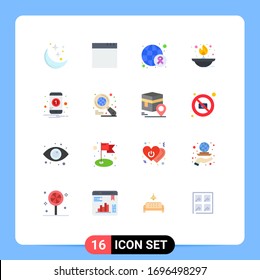Editable Vector Line Pack of 16 Simple Flat Colors of number; oil lamp; cancer; lamp; fire Editable Pack of Creative Vector Design Elements