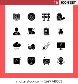 Editable Vector Line Pack of 16 Simple Solid Glyphs of avatar; drugs; laboratory; capsule; medicine Editable Vector Design Elements