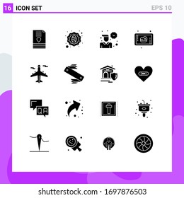 Editable Vector Line Pack of 16 Simple Solid Glyphs of plane; steak; egg; meat; working Editable Vector Design Elements