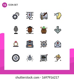 Editable Vector Line Pack of 16 Simple Flat Color Filled Lines of mic; audio; draft; shield; protection Editable Creative Vector Design Elements