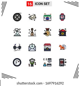 Editable Vector Line Pack of 16 Simple Flat Color Filled Lines of pollution; wedding; calendar; heart; handwatch Editable Creative Vector Design Elements