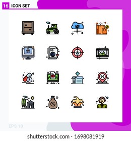 Editable Vector Line Pack of 16 Simple Flat Color Filled Lines of data; crime; computing; computer; shopping Editable Creative Vector Design Elements