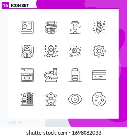 Editable Vector Line Pack of 16 Simple Outlines of app; premium product; eat; branding; tie Editable Vector Design Elements