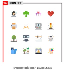 Editable Vector Line Pack of 16 Simple Flat Colors of printer; favorite; plant; like; heart Editable Pack of Creative Vector Design Elements