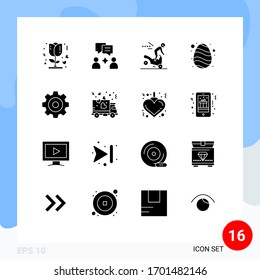 Editable Vector Line Pack of 16 Simple Solid Glyphs of drawing; create; danger; spring; egg Editable Vector Design Elements