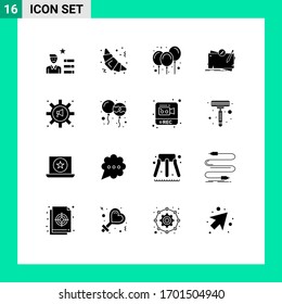 Editable Vector Line Pack of 16 Simple Solid Glyphs of announcement; role; air; quest; map Editable Vector Design Elements