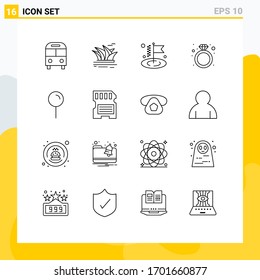 Editable Vector Line Pack of 16 Simple Outlines of location; ring; opera house; present; goal Editable Vector Design Elements
