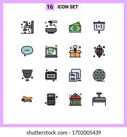 Editable Vector Line Pack of 16 Simple Flat Color Filled Lines of school; education; spa; chart; amearican Editable Creative Vector Design Elements