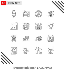 Editable Vector Line Pack of 16 Simple Outlines of floor; red rose; browser; flower; view Editable Vector Design Elements