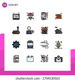 Editable Vector Line Pack of 16 Simple Flat Color Filled Lines of joy pad; joy pad; mobile; controller; construction Editable Creative Vector Design Elements