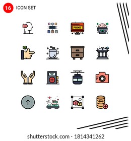 Editable Vector Line Pack of 16 Simple Flat Color Filled Lines of bubble; salad; computer sheet; healthy; screen page Editable Creative Vector Design Elements