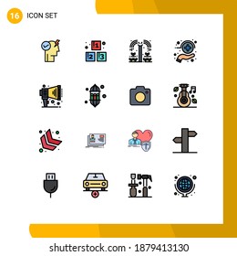 Editable Vector Line Pack of 16 Simple Flat Color Filled Lines of megaphone; medicine; agriculture; healthcare; care Editable Creative Vector Design Elements