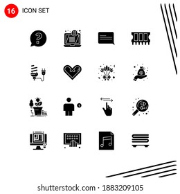 Editable Vector Line Pack of 16 Simple Solid Glyphs of energy; economic; chat; bulb; memory Editable Vector Design Elements