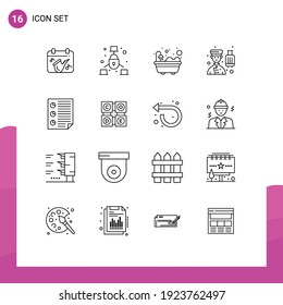 Editable Vector Line Pack of 16 Simple Outlines of document; service; bathroom; professional; bell boy Editable Vector Design Elements